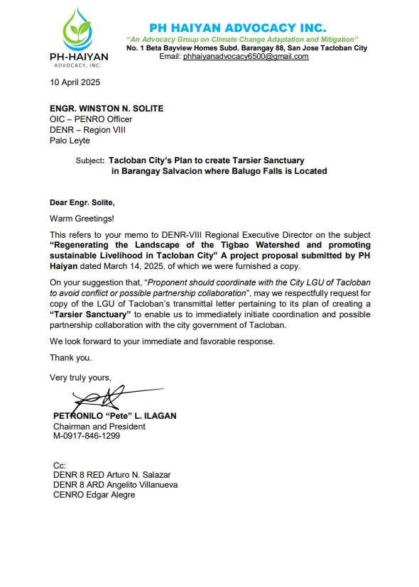 Tacloban City's Plan to Create a Tarsier Sanctuary in Barangay Salvacion Where Balugo Falls Is Located